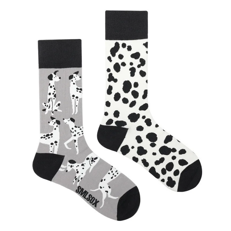 Cute Dog Series | Men's and Women's Asymmetrical AB Medium Tube   Cartoon    Different Color Socks