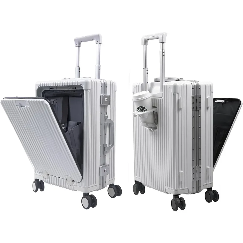 

suitcase，Carry On Luggage with Cup Holder and Usb PortAluminum Frame Front Compartment TSA Lock 22x14x9 Airline Approved