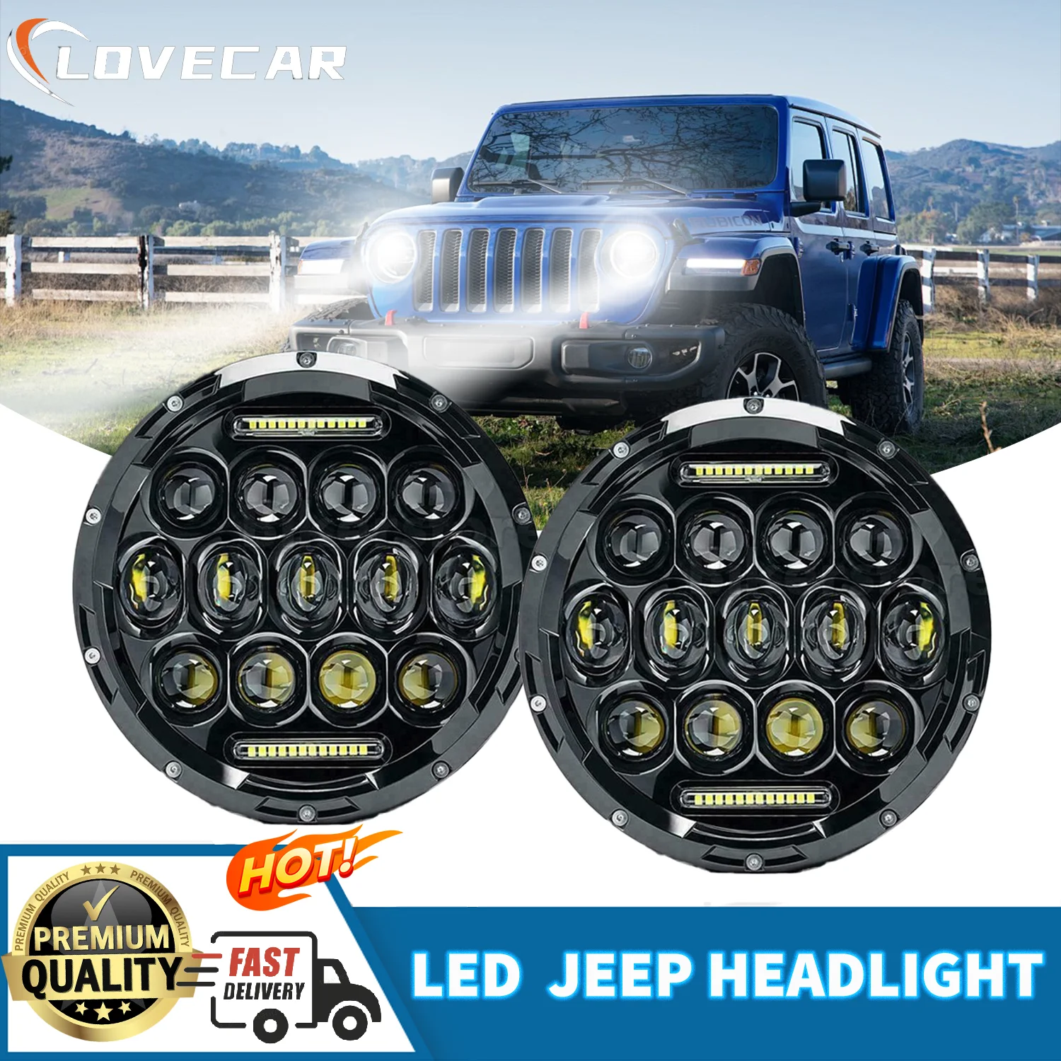 

Led Motorcycle Headlight 7Inch Round Projection Lamp with Daytime Running Light 12V for Motor SUV Offroad DRLTurn Signal