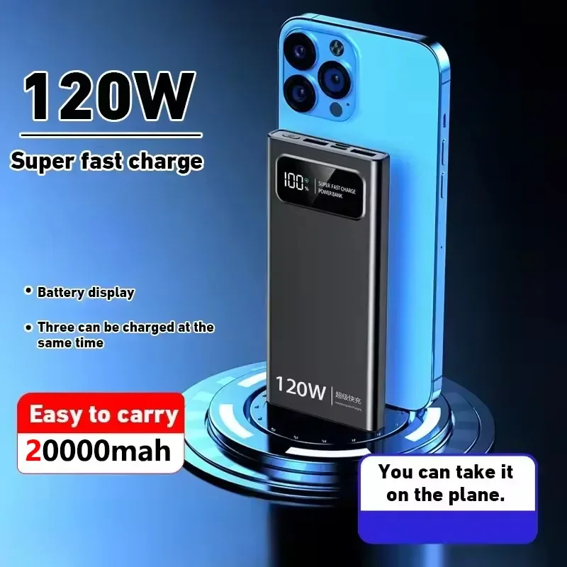 

New 20000mAh 120W Power Bank Super Fast Charging Battery High Capacity Digital Display Power Bank For iPhone Samsung Huawei