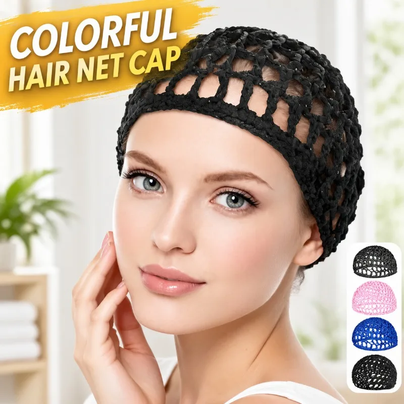 African Style Mesh Hair Cap Colorful Ladies Snood Handmade Hollow Yarn Hat High Stretch Invisible Pullover Net Cover Breathable