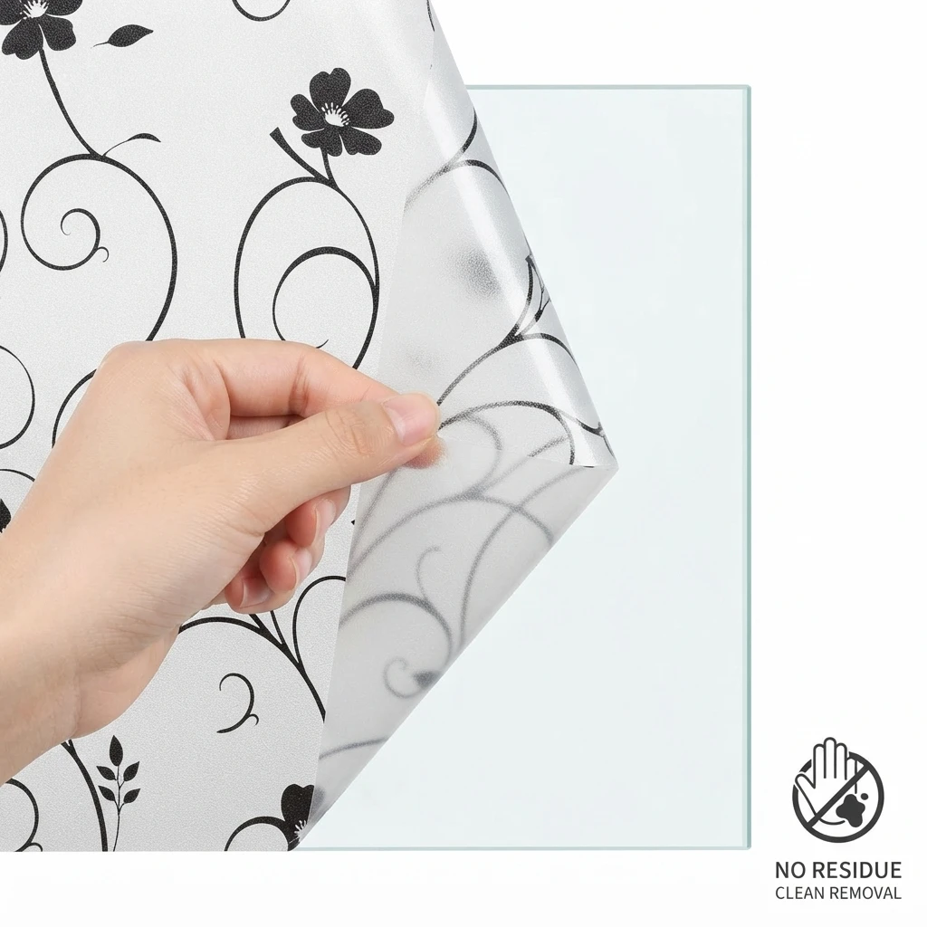 Black Floral Vine Self-Adhesive Window Film Frosted Privacy Glass Sticker Anti-Peeping Soft Light Transmission Scratch-Resistant