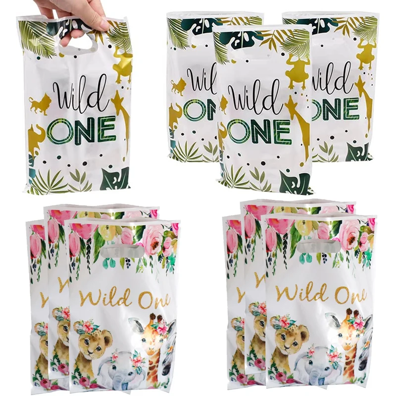 Jungle Safari Party Favors Bags Wild One Gift Bag Jungle Safari Candy Treat Snack Bag Kids Birthday Baby Shower Party Supplies