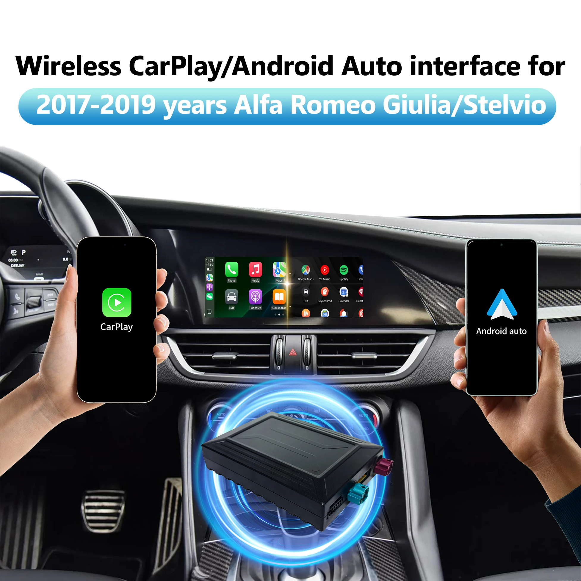 Wireless CarPlay Android Auto Interface for Alfa Romeo Giulia Stelvio 2017-2019 Navigation Upgrade Mirror Link Retrofit Module