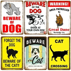 Warning Danger Metal Signs Vintage Beware Of The Dog Cat Poster Wall Plaque Courtyard Garden Bar House Painting Man Cave Decor