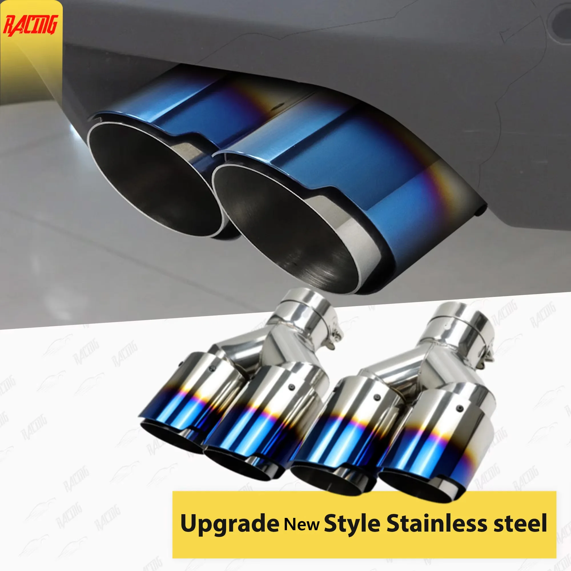 

Upgrade car Exhaust dual tips Burnt Blue 304 Stainless Steel Double-layer Muffler Tail Pipe Universal Exhaust pipe double