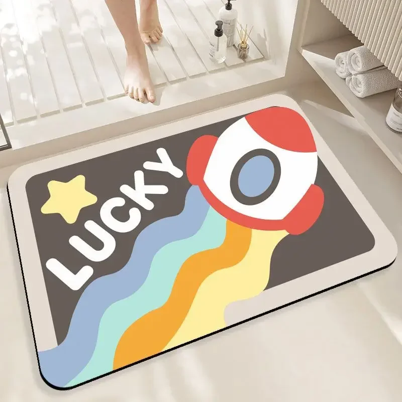 Cartoon Printed Soft Diatom Mud Bathroom Mat Cute Multifunctional Absorbent Foot Pad for Toilet Antiwear Non-Slip Floor Carpet
