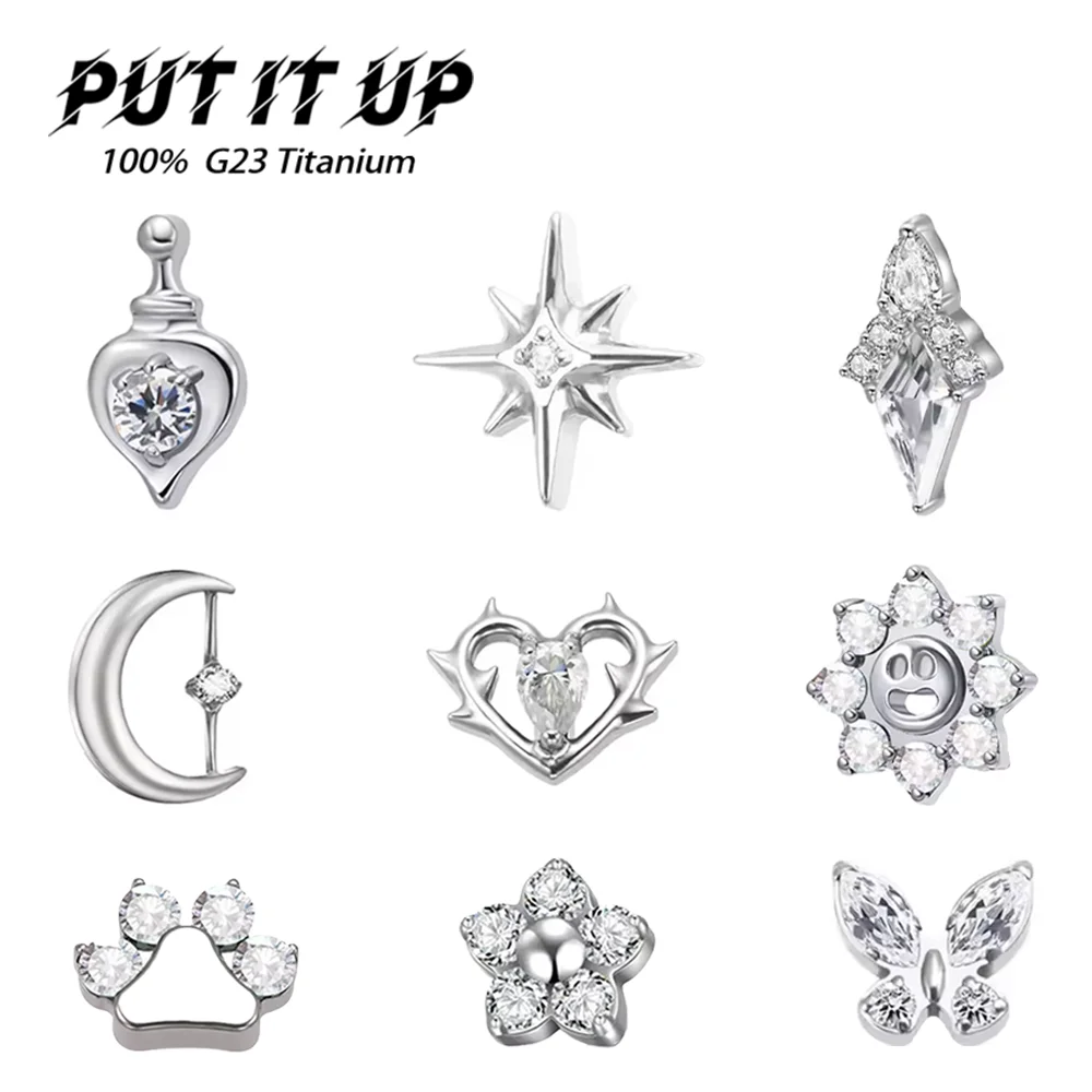PUTITUP Official G23 Titanium Classic Zirconia Models Within The Threaded Earrings Hot Ear Bone Lip Nail Body Piercing Jewellery