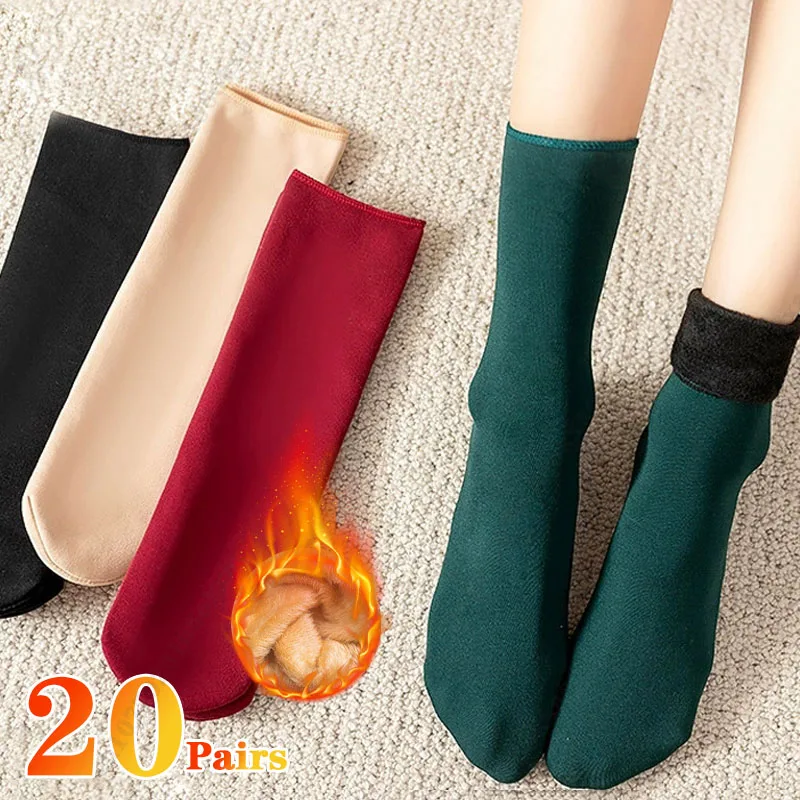 1-20Pairs Winter Women Thicken Warm Short Socks Thermal Cashmere Wool Socks Nylon Snow Velvet Boots Home Floor Calcetines Mujer