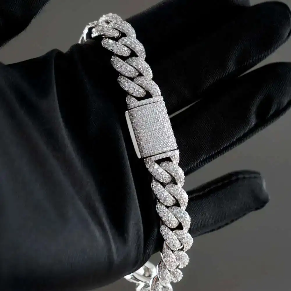 

Wholesale 12mm 15mm Hip Hop Vvs Diamond Necklace Bracelet Dropshipping Silver Iced Out Cuban Link Moissanite Chain
