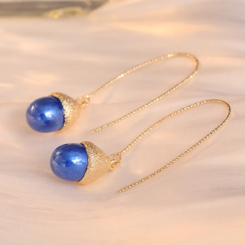 Retro Acorn Shaped Hanging Earrings Inlay Multi Color Gemstone Pendant Earrings For Women Daily Casual Jewelry Accessory view 3