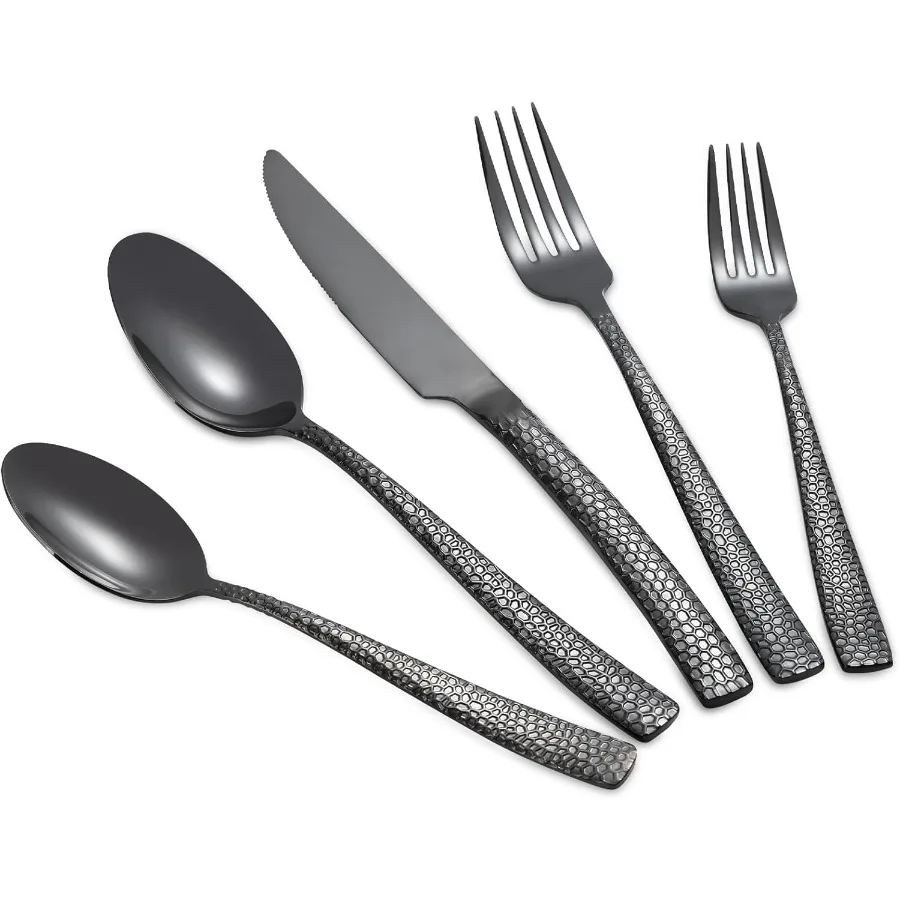 

Набор черных столовых приборов из 20 предметов, сверхмощные кованые столовые приборы из нержавеющей стали 18 10 для 4 столовых приборов пищевого качества, включая вилочный нож Sp