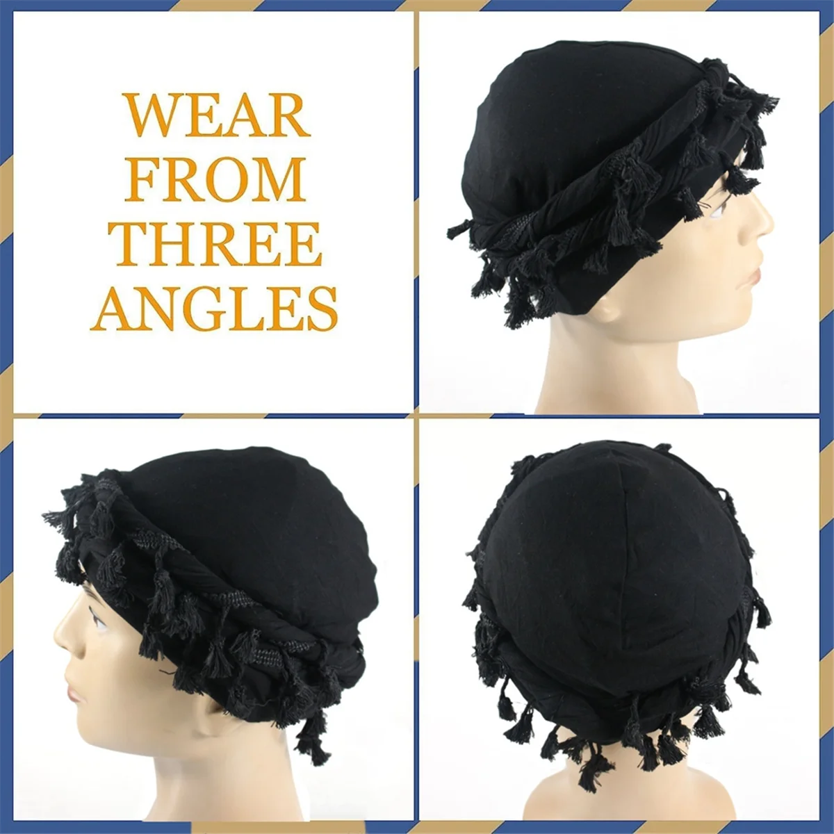 

A11I Turban for Men Silk Satin Lined Cap Twist Head Wraps Elastic Pre-Tie Beniee C