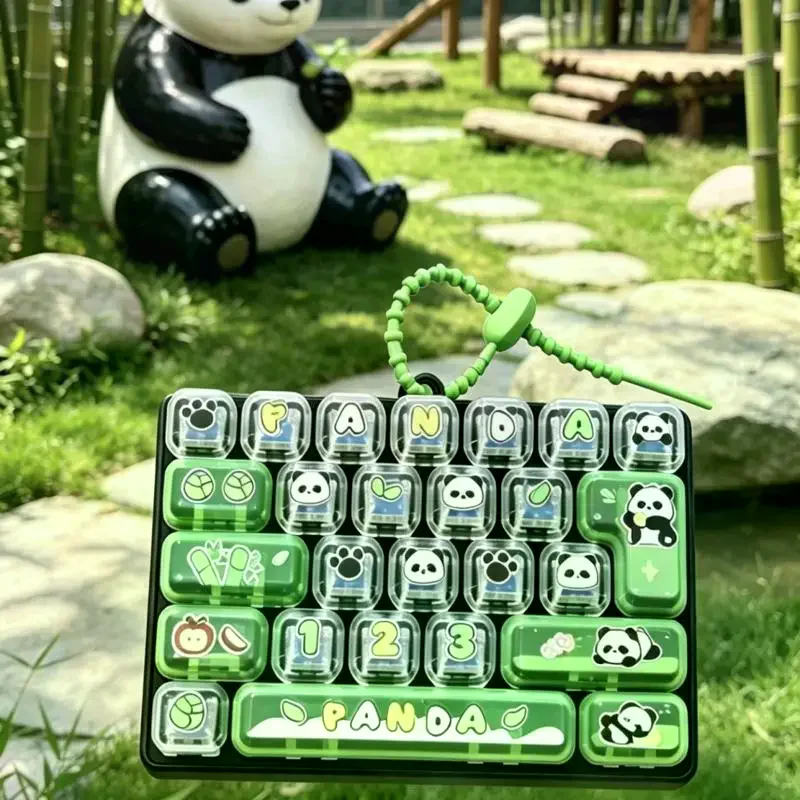 Panda Pattern Decompression Keychain 26 Keyboard Keys Stress Relief Toy Bag Pendant Gift For Kids Adults