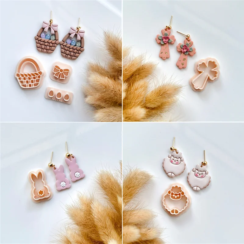 Корзина MICRO, банты для яиц, крестообразные фрезы для полимерной глины, пасхальный овечий кролик, мягкая керамика, резка глины для серег, ювелирных изделий, подвесок, инструментов