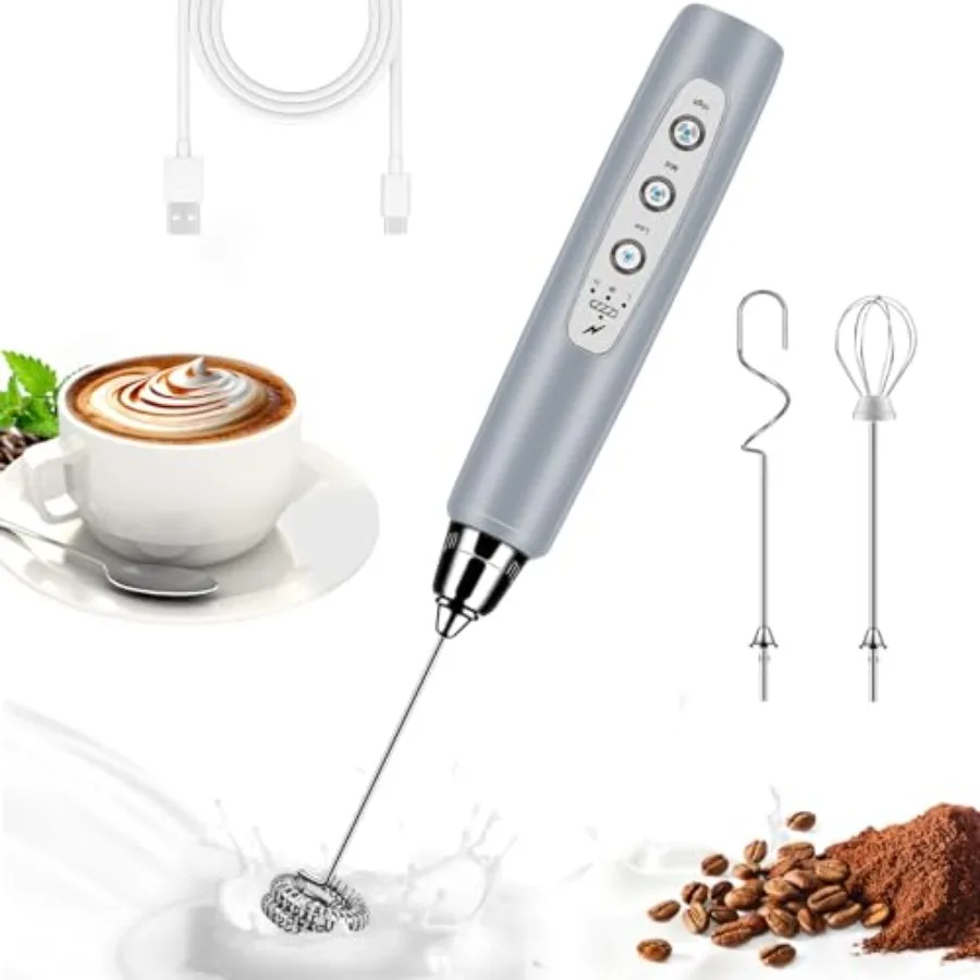 

Handheld Milk Frother Electric 3-Speed Adjustable Drink Mixer with Stainless Steel Whisks Rechargeable for Latte Cappuccino Hot