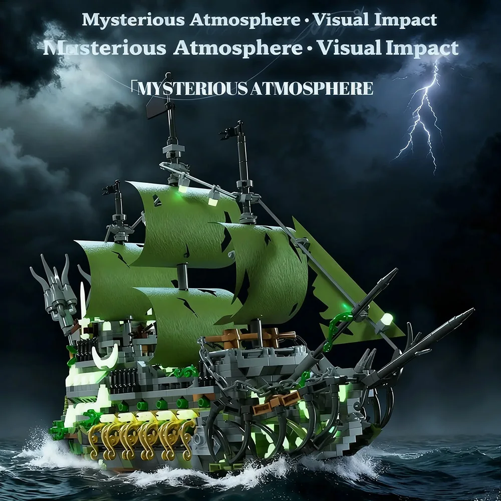 

Night Light Ghost Pirate Ship Series Building Blocks Educational Puzzle Toys For Kids Desk Ornaments Assembled DIY Holiday Gifts