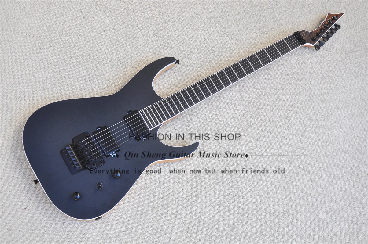 Matte Black Electric Guitar Black Mach Guitar ASH Wood Body White Binding Tremolo Bridge Black Tuners