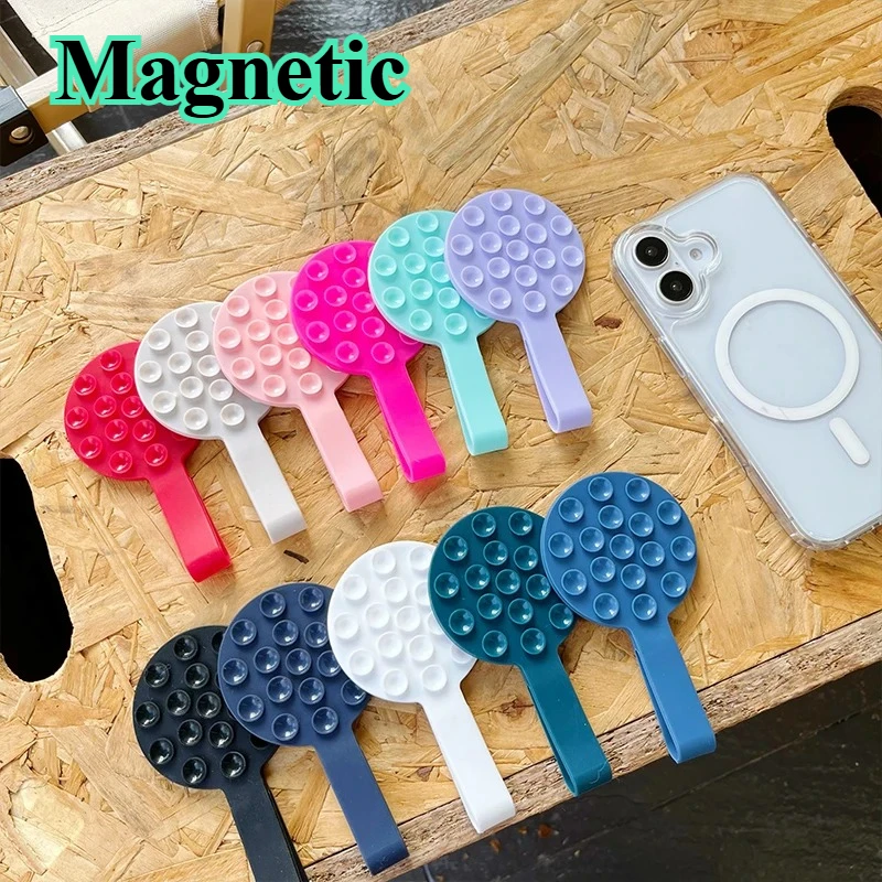 حامل مغناطيسي عالمي متعدد الوظائف بلون الحلوى مناسب لهاتف Magsafe iPhone مع مرآة تثبيت بحامل شفط من السيليكون