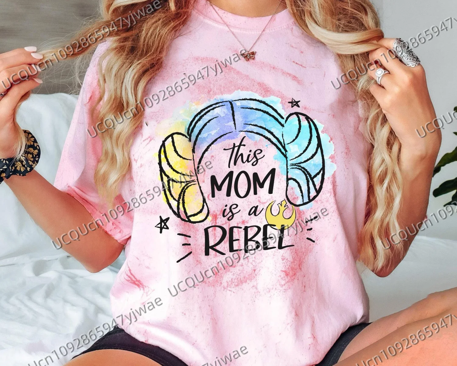 

Princess Leia Hair This Mom Is A Rebel Mother'S Day Women's Short Sleeve Casual T-shirt 3D Print Round Neck T-shirt Tops