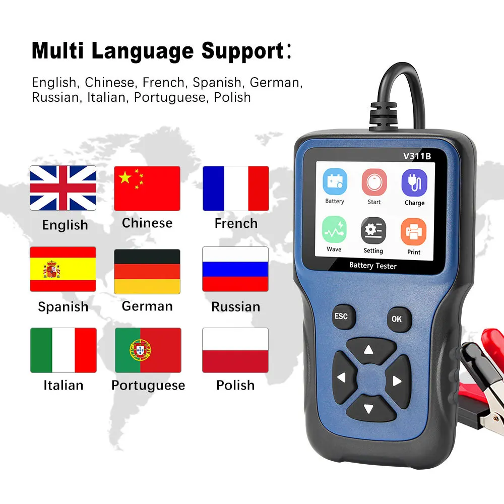 V311B Portable 12V Car Battery Tester Professional Automotive Vehicle Battery Diagnostic Testing Tool Auto Battery  Analyzer