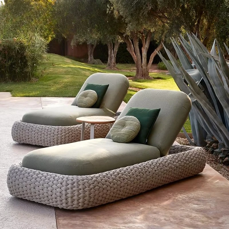

Hotel outdoor lounge chair aluminum frame sunbed villa terrace rattan outdoor furniture set