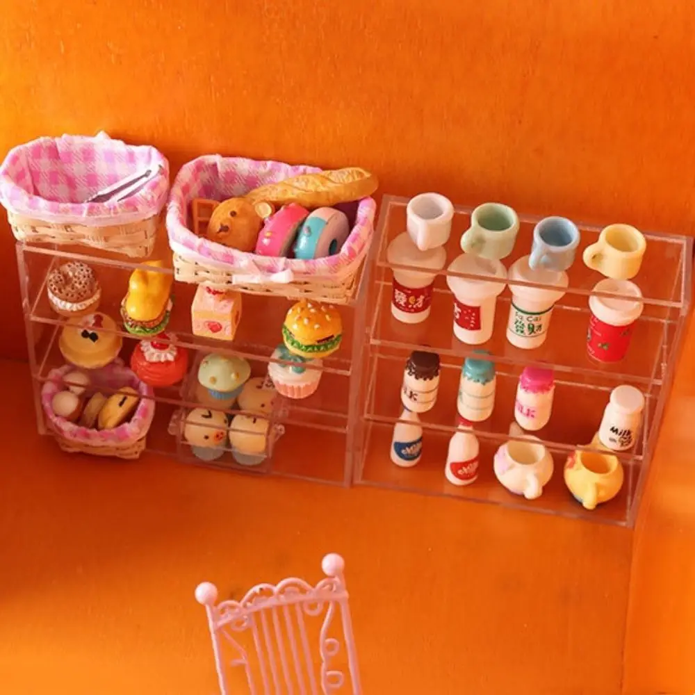 Transparent Dollhouse Storage Shelf Storage Rack Furniture Miniature Cupboard Rack 1:12 Acrylic Doll Display Cabinet