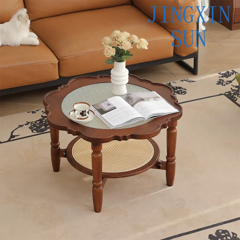 Household coffee table French small apartment begonia glass double petal table in the ancient style