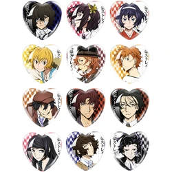 New Anime Bungo Stray Dogs Cartoon Cosplay 16mm-40mm Heart Photo Glass Cabochon Demo Flat Back Making Findings 12pcs/set