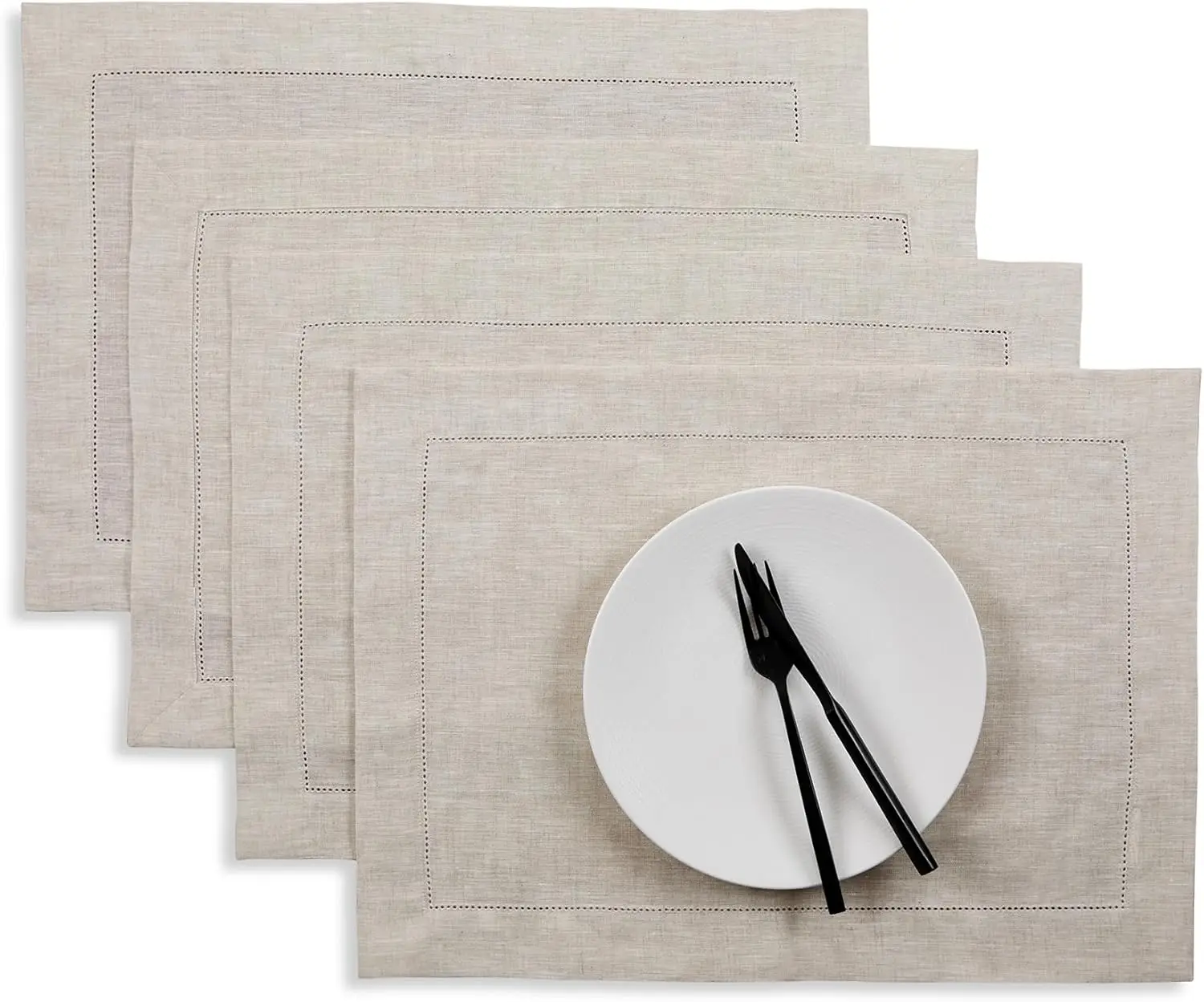 Leinen-Tischsets, 4er-Set - Klassische weiß gestickte Tischsets 14 x 19 Zoll - 100% reines Leinen-Tischset für den Winter, Muttertag