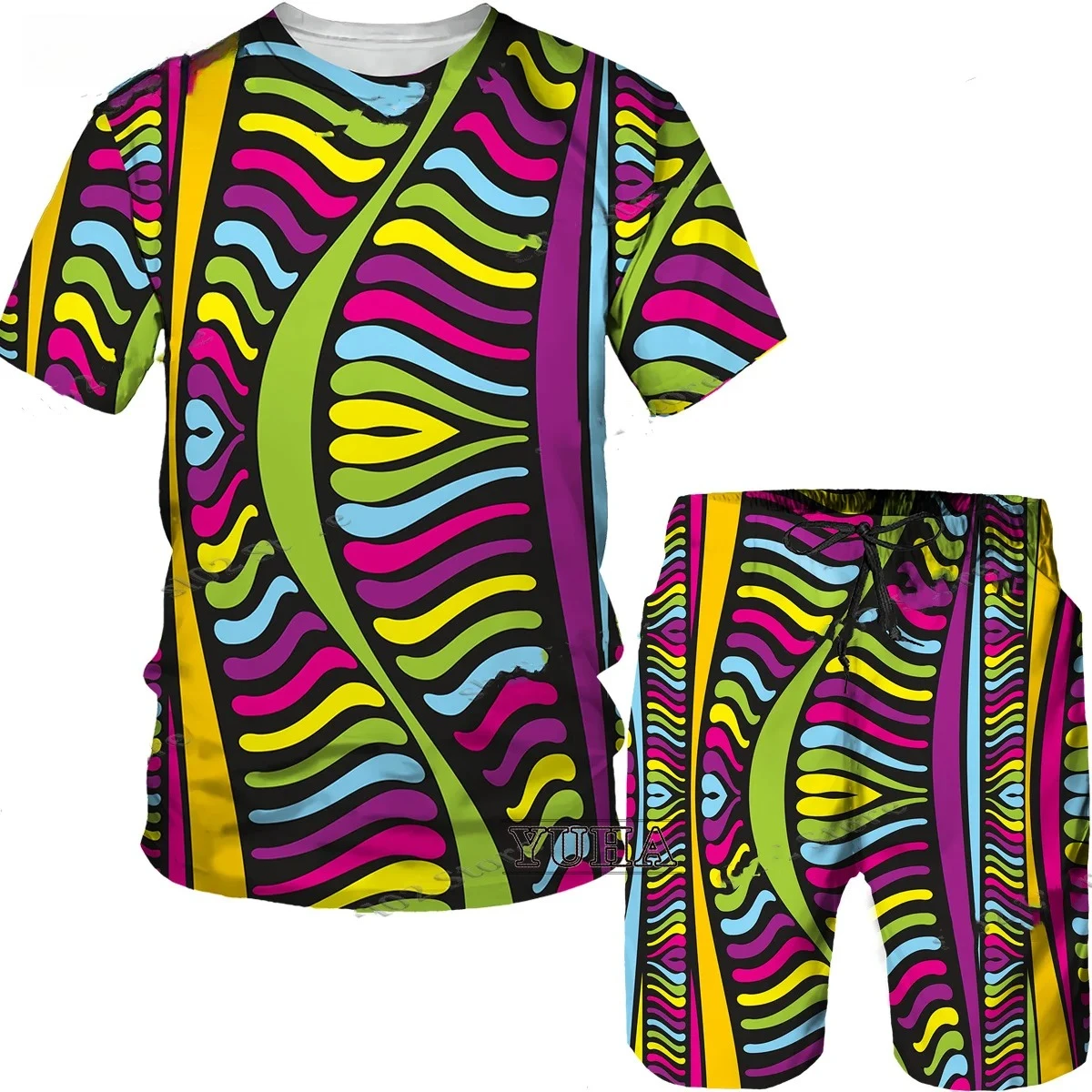 2025 Men's T-shirt and Shorts Set, 2-piece Summer 3D Printed African Folk Pattern, Hip-hop Style Short-sleeved Round Neck