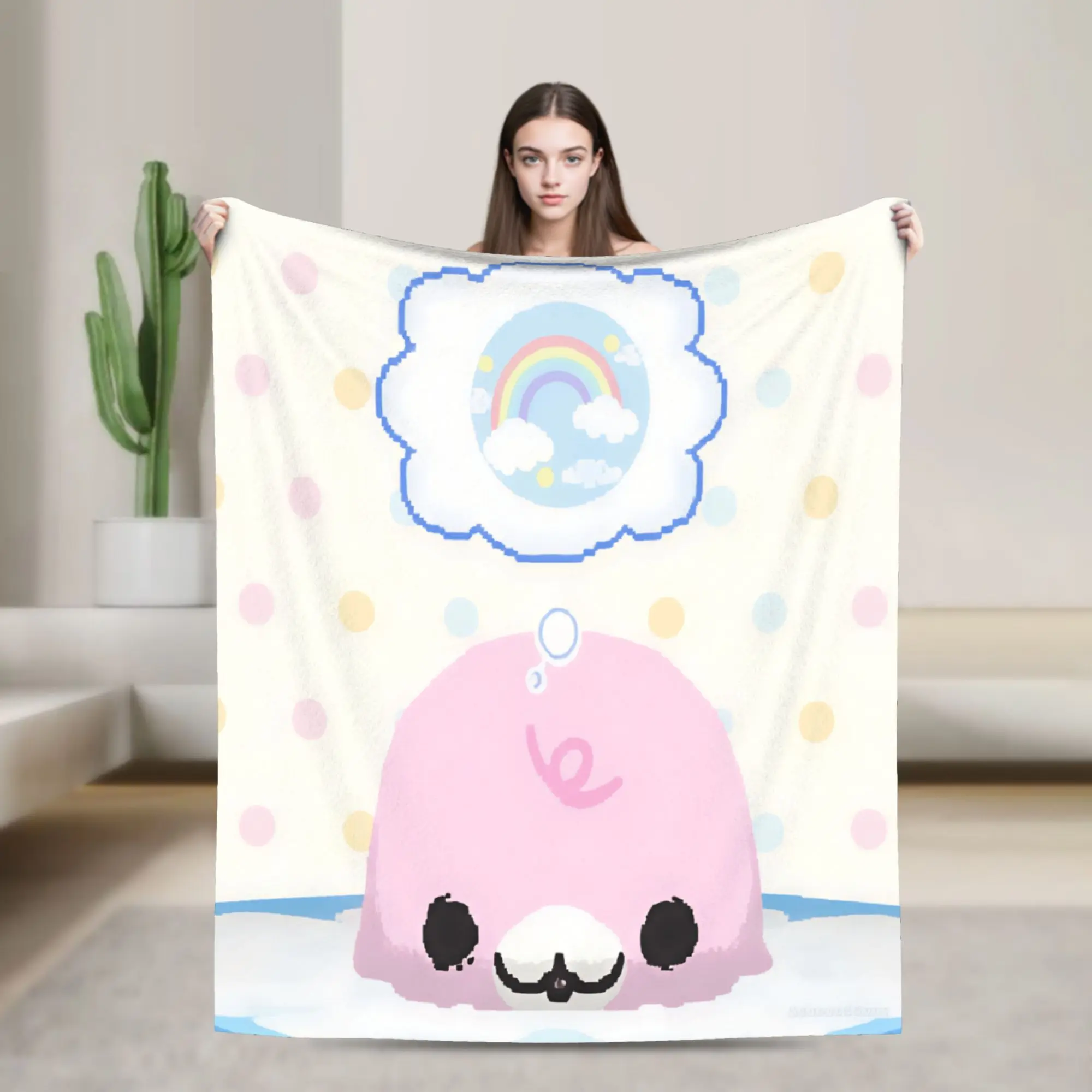 CUTE M-Mamegoma Seal Flannel Blanket Winter  Warm Soft Bedding Throws for Children Bedroom Fashion Bedspread Sofa Bed Cover