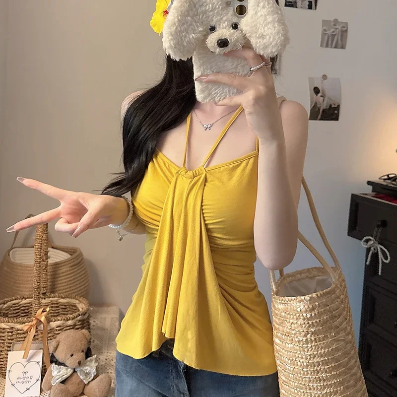 الكورية مثير بلوزة بسيطة المرأة الصيف موضة سليم الرسن القمم الخصر غطاء البطن كاميس الدبابات القمم سيدة