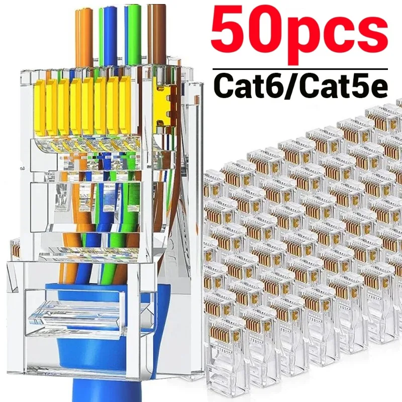 50/40/10pcs Cat6 Cat5e RJ45 Shielded Connector Modular Plug Cable Network Plugs Gold-Plated Ethernet PC Hardware Cable Adapter