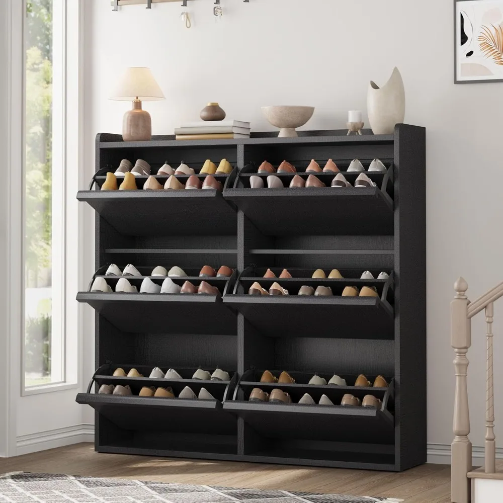 

Shoe Cabinet With 6 Flip Drawers, Wooden Shoe Organizer Cabinet With Adjustable Shelf, Shoe Storage For Entryway, Hidden Shoes