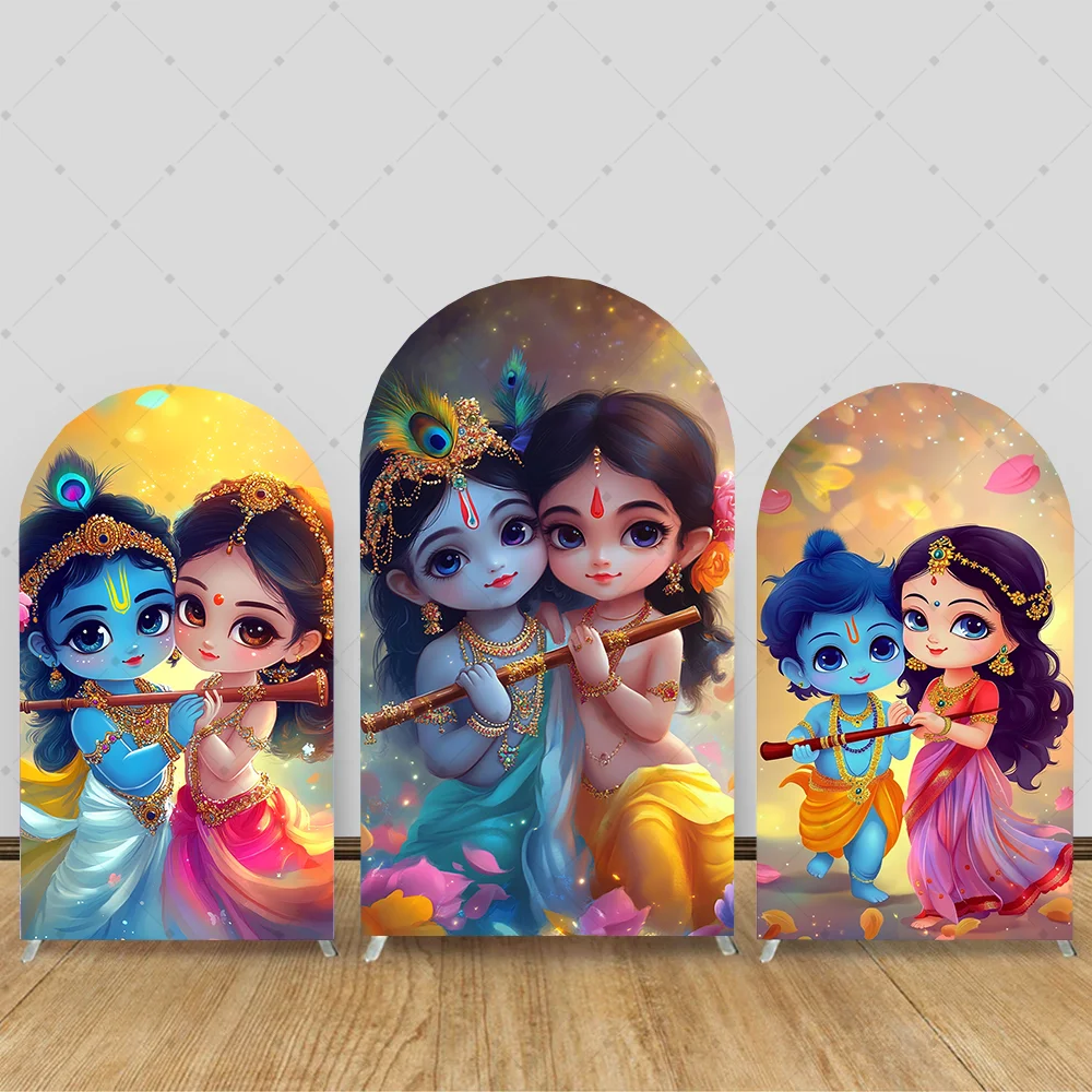 

Indian Yashoda and Krishna theme Birthday Arch Backdrop Cover Peacock Party Supplies Baby Shower Arched Wall Panels Banner