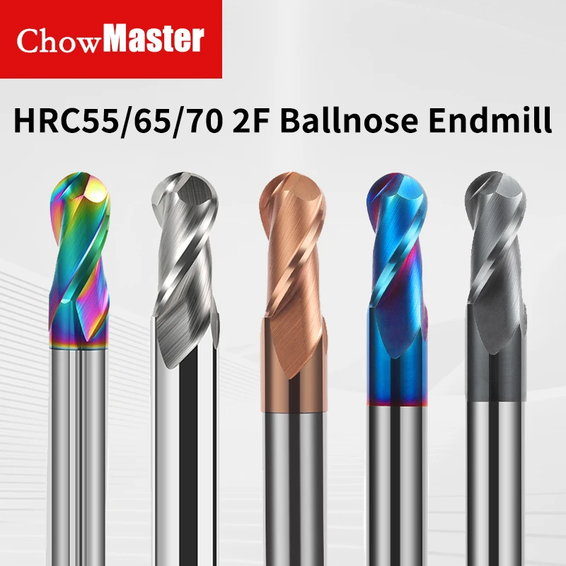 

HRC55 65 70 Ball Nose Carbide End Mill 2 Flute Coated Tungsten Steel Milling Cutter for Al Steel CNC Tools R0.5 R1 R2 R3 R4 R5