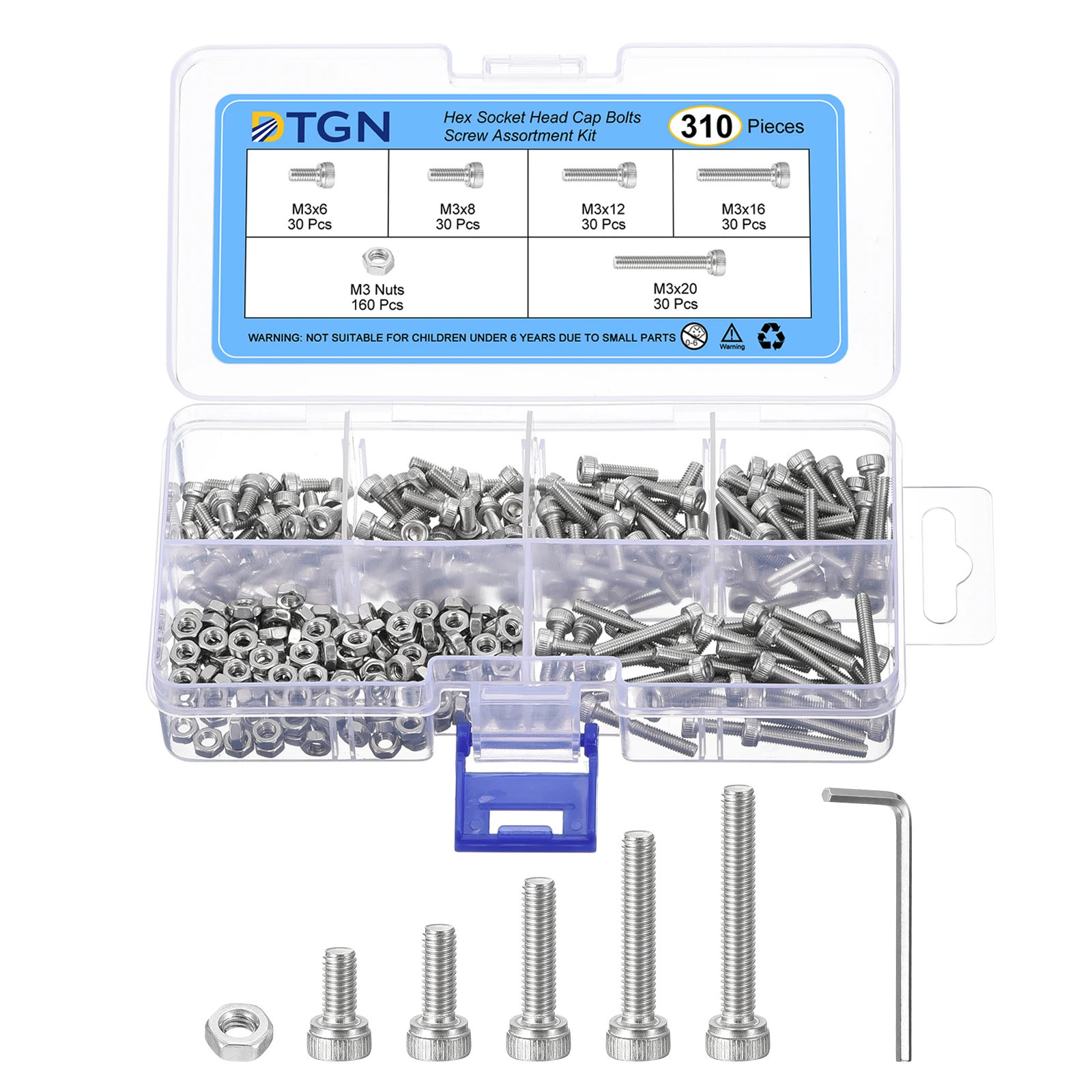 75/210/520pcs M2.5 M3 M4 M5 M6 M8 304 Stainless Steel Hexagon Hex Socket Cap Head Screw Bolts Assortment Kit Box