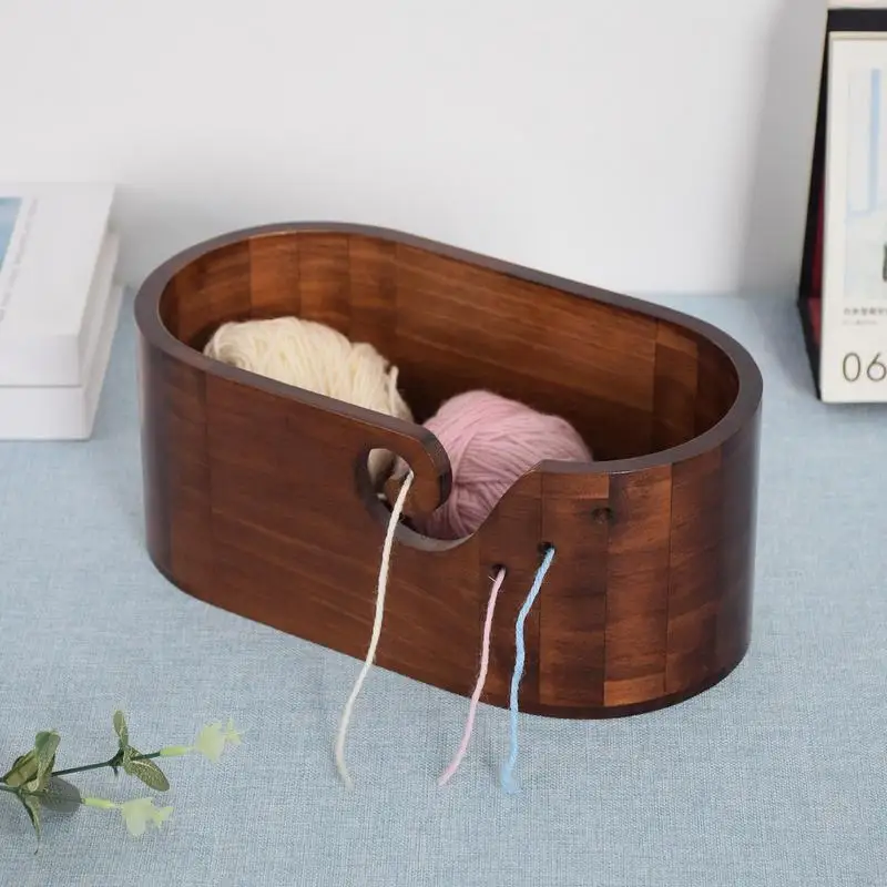 Wooden Yarn Bowl Swirl Design Knitting Yarn Storage Bowl Wool Yarn Organizer Knitting Crocheting Storage Sewing Accessories