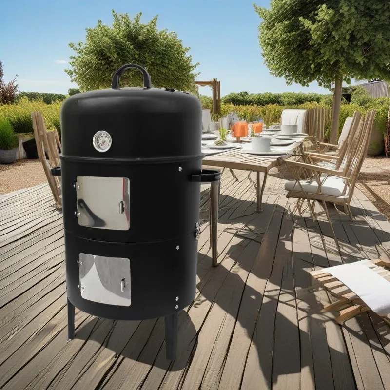 الجملة في الهواء الطلق فناء ثلاثة في واحد المدخن الشواء الشوايات موقد الخشب المحمولة شواء موقد الكربون