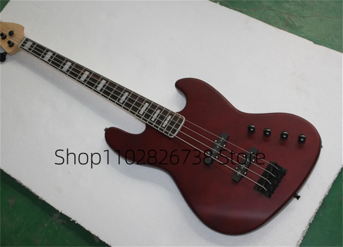 

Wholesale Product 4 strings bass , matte brownish red bass, solid wood body, black fixed bridge,black tunes, factory custom