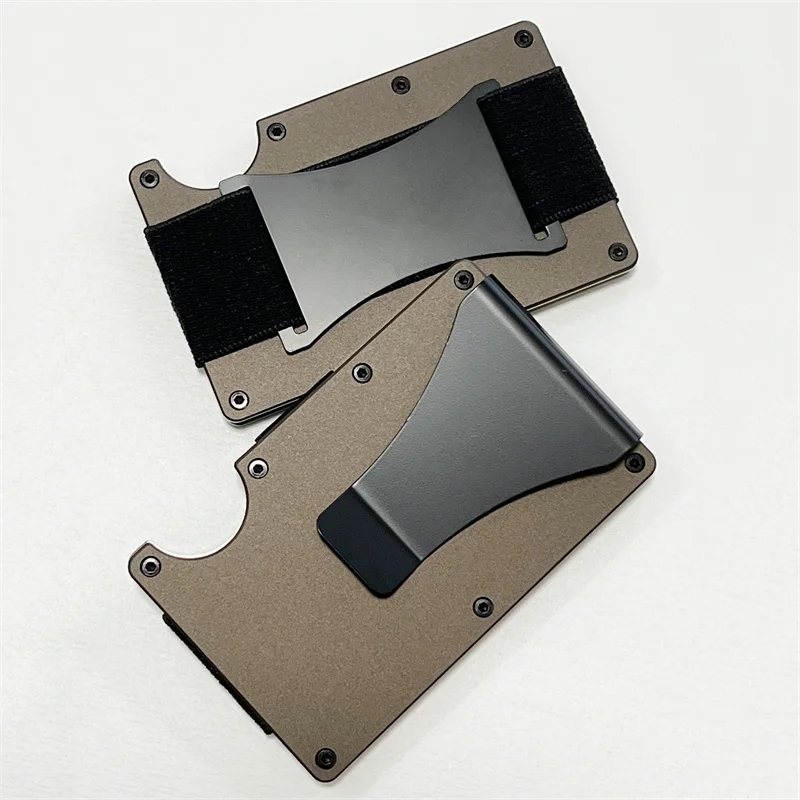 Conjunto de billetera con Clip para dinero para hombre, tarjetero delgado con correa para efectivo, banda inteligente Rfid, funda de aluminio minimalista, multifuncional de lujo