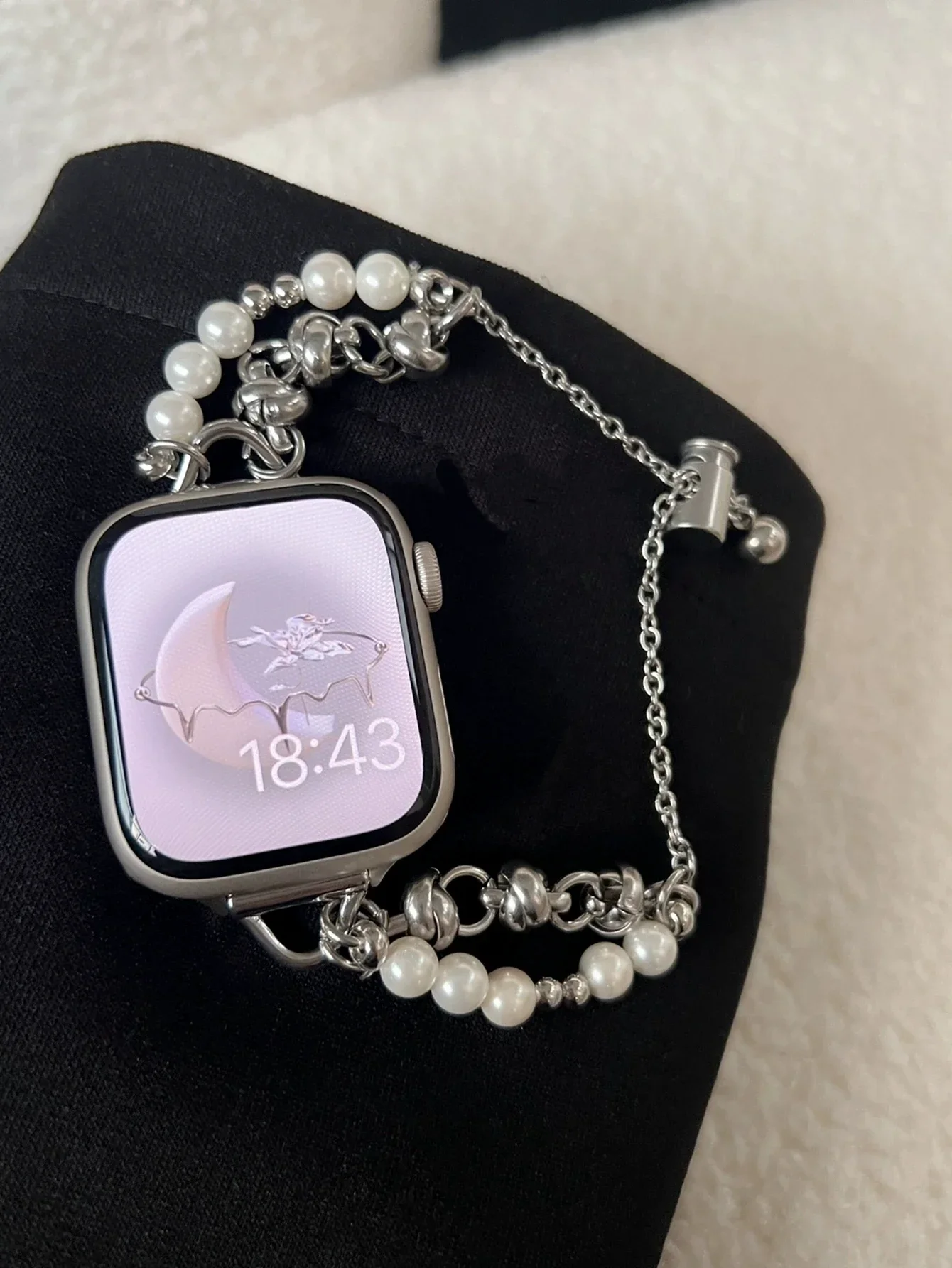 Новый ремешок с блестящими бусинами и металлическими звеньями для Apple Watch, женский ремешок 38 мм, 40 мм, 41 мм, 42 мм, 44 мм, 45 мм, 46 мм, 49 мм