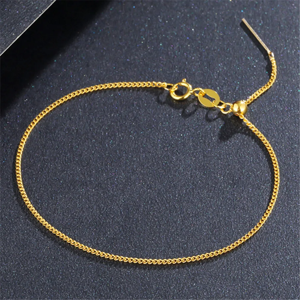 

Pure Au750 18K Yellow Gold Chain Women 1.2mm Curb Link Bracelet