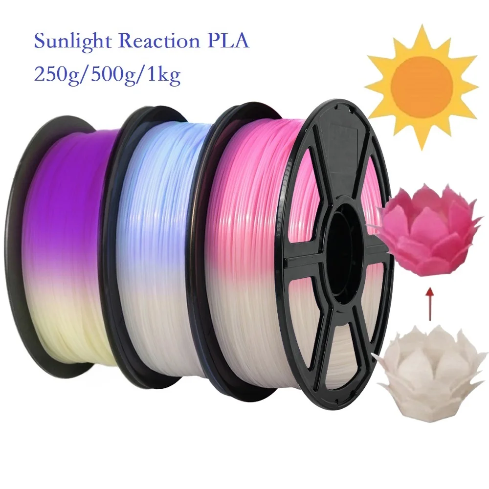 Sunlight Color Change PLA Filament 1kg/500g/250g/200g 1.75mm 3D Printer PLA Filament UV Reaction White To Pink Blue Purple
