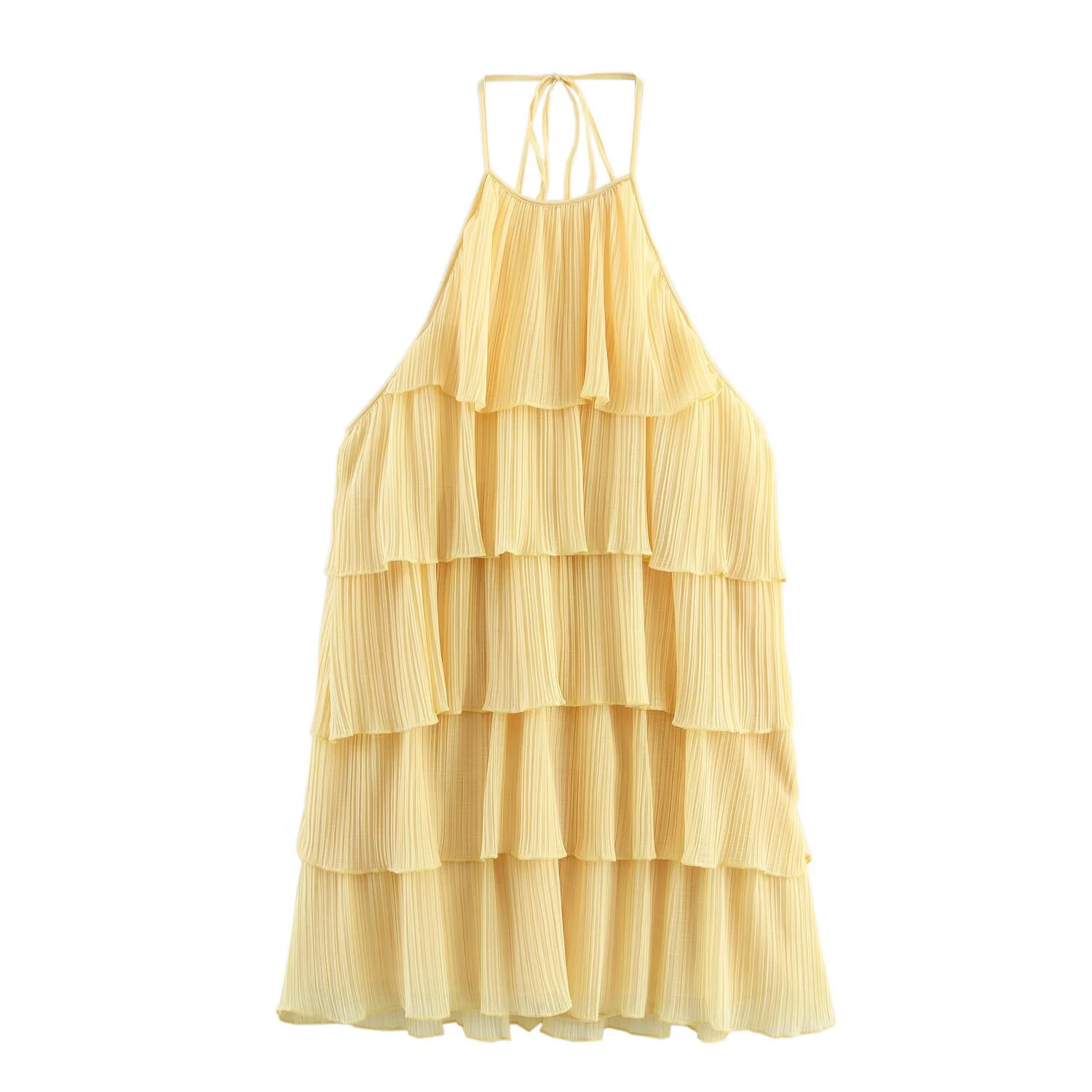 European and American 2025 summer new women's sexy backless sleeveless hanging neck collar layered decorative dress