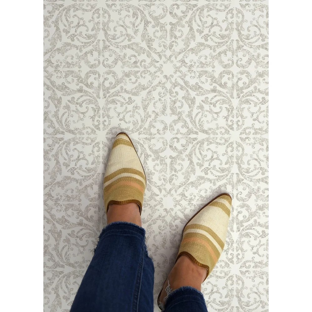 Bodenfliesen zum Abziehen und Aufkleben, 12 x 12 cm, wasserabweisend, langlebiges, reines Vinyl, modernes Medaillonmuster, 10er-Pack, einfache Anwendung