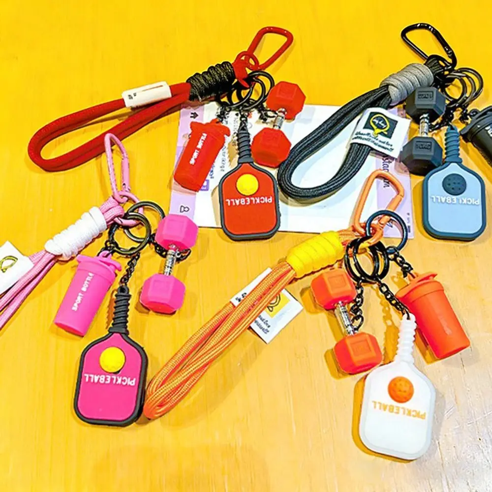 New Simulation Style Pickleball Paddle Set Keychain Detachable with Buckle Simulation Dumbbells Keyring Bag Charm