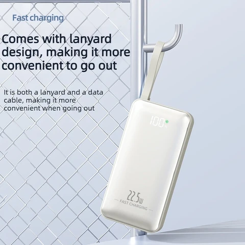 Портативный внешний аккумулятор 22.5W 10000mAh со встроенным кабелем для мобильных телефонов Huawei, Samsung и Apple. Компактный и удобный Power Bank.