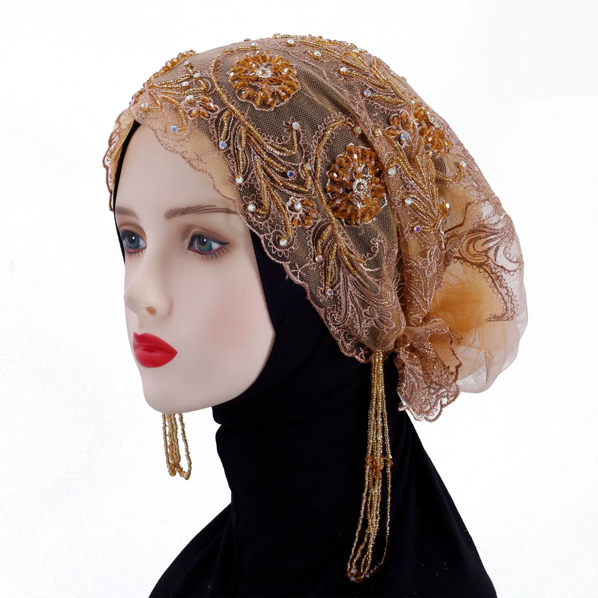 

Бусины, кружево, вышивка, нижний шарф, хиджаб, шляпа, женская мусульманская шапка, платок с кисточками, шапочка-бини, головной убор для свадебной вечеринки, Turbante Mujer